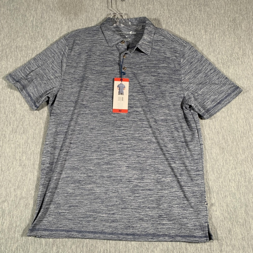 Caribbean Joe Polo Shirt Mens Medium‎ Navy Heathered 100% Polyester Golf Casual
